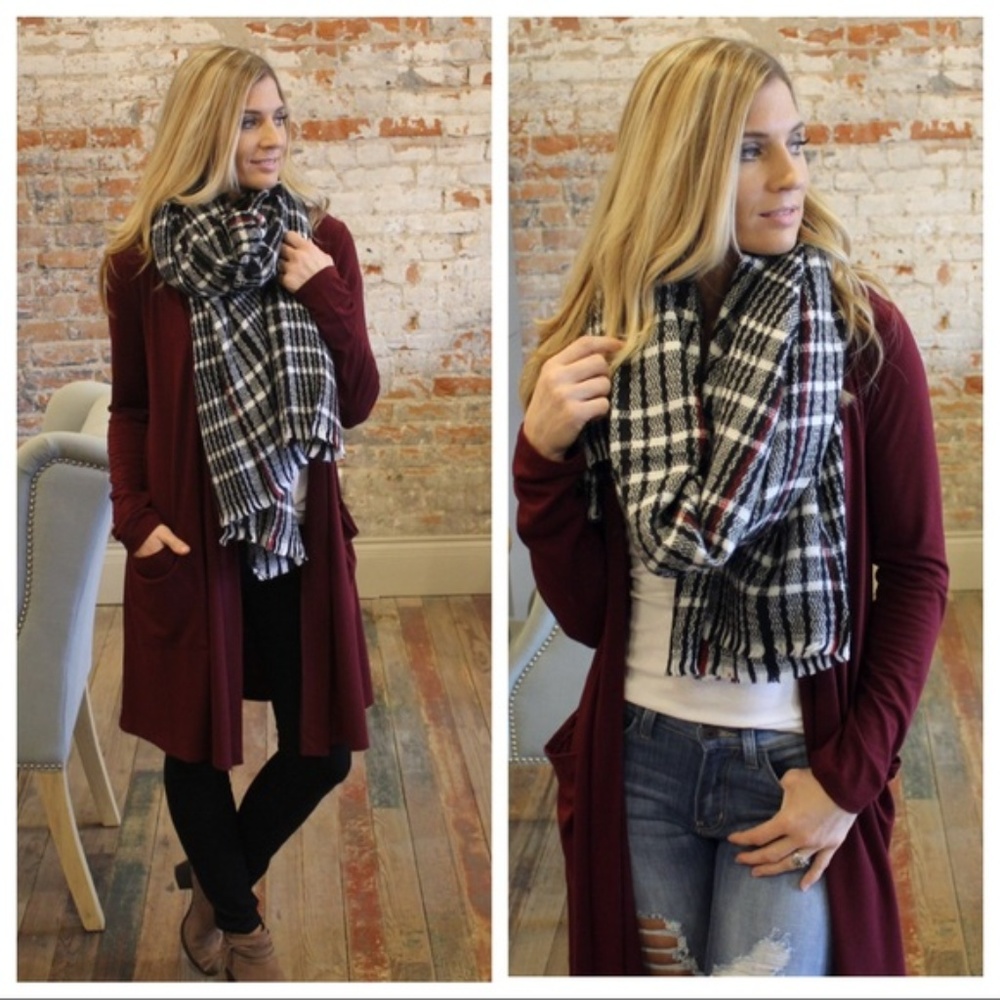 LAST ONE! Black & Ivory Plaid with burgundy Stripe - Picture 2 of 4